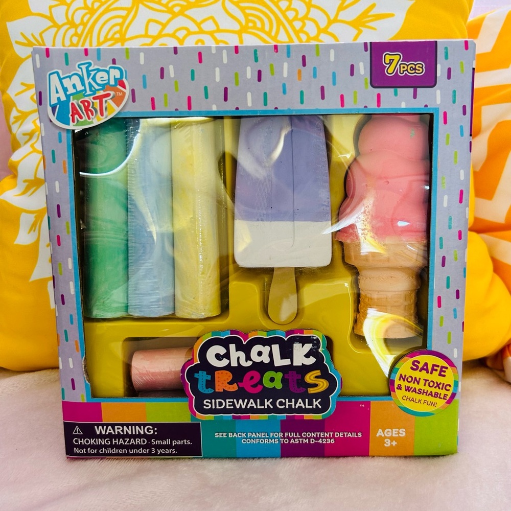 Anker Art Chalk Treats Colorful Washable Non Toxic Sidewalk Chalk 7pc NWT